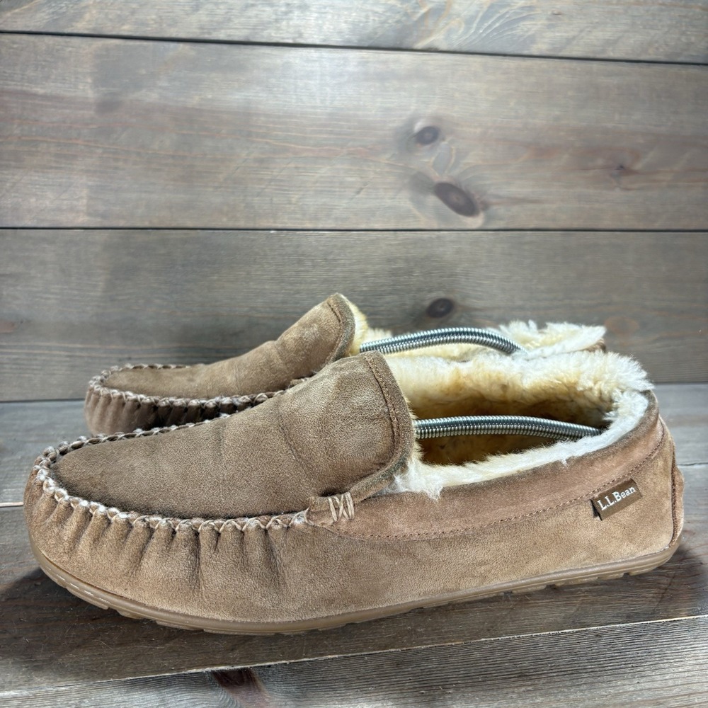 ll bean wicked good mens size 12 shoes brown suede shearling lined slippers